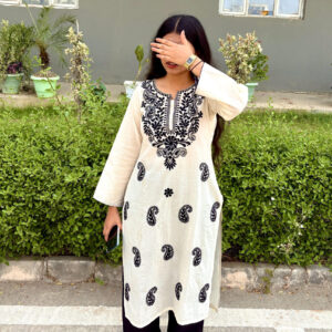 Black and white chikankari kurta set