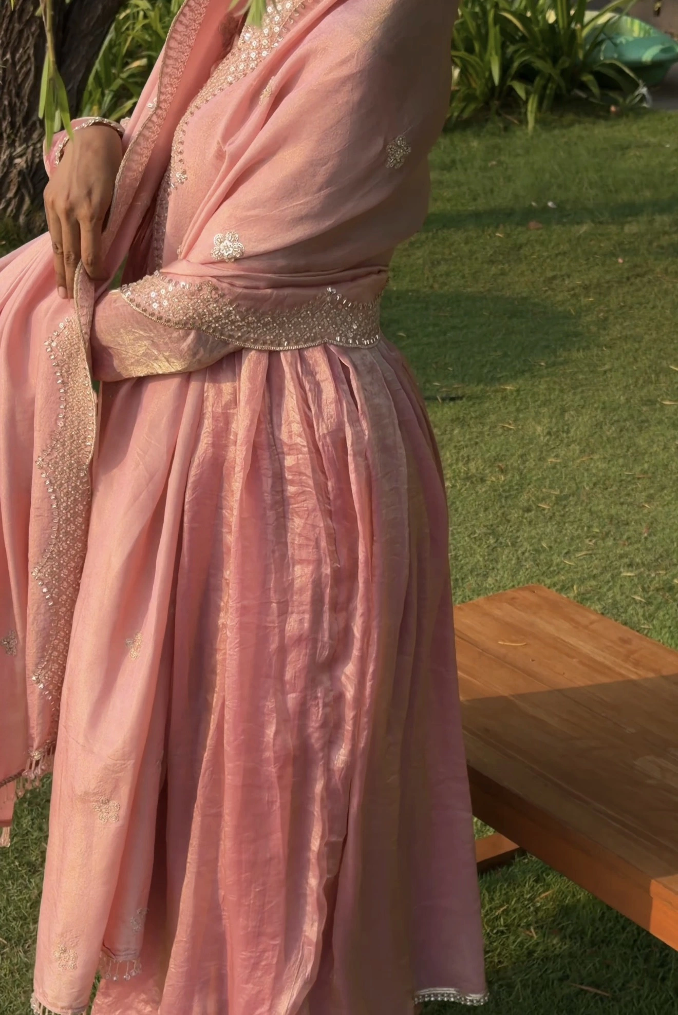 Heavy Flared Anarkali in an Elegant Blush Pink hue - Image 5