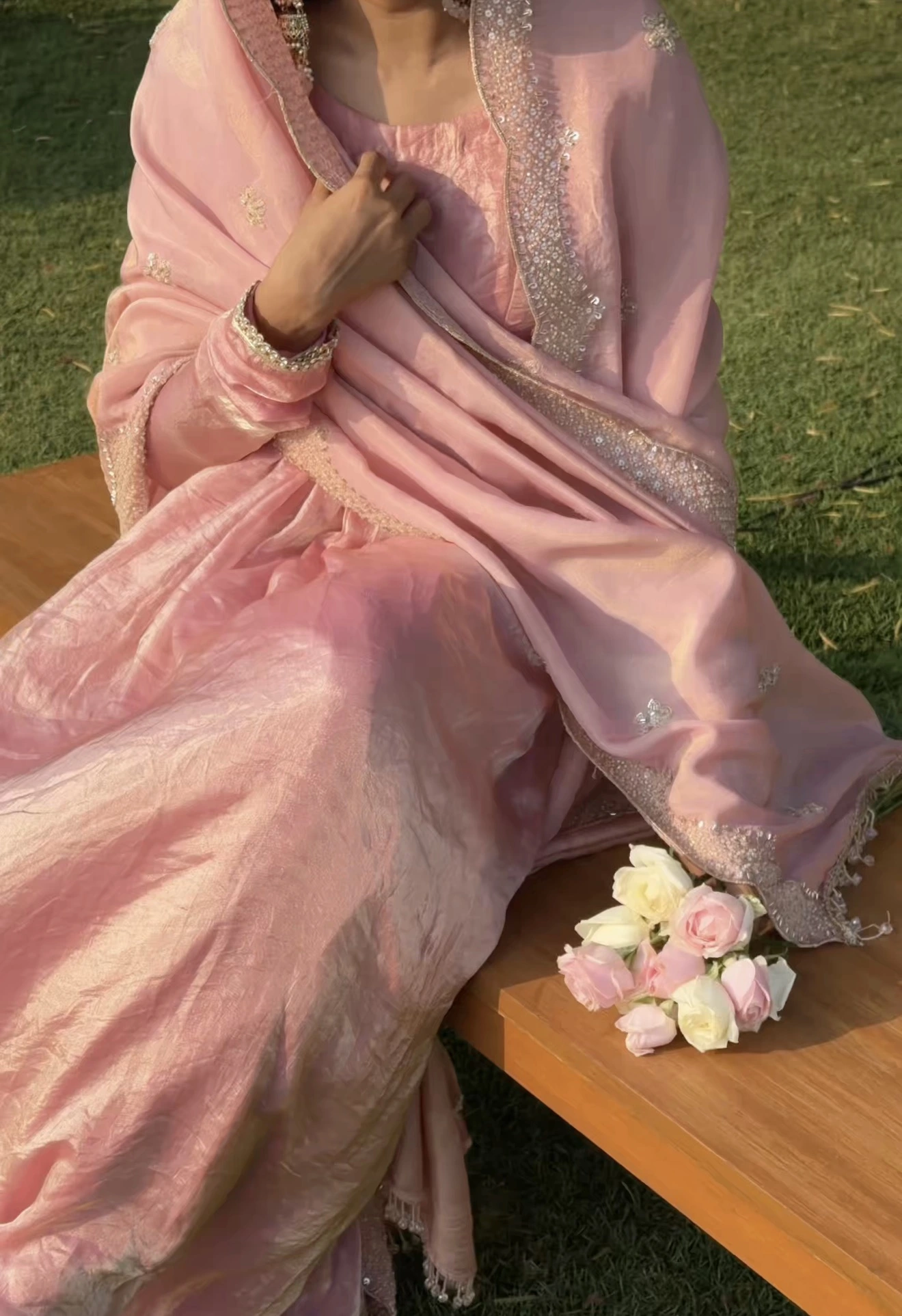 Heavy Flared Anarkali in an Elegant Blush Pink hue - Image 4