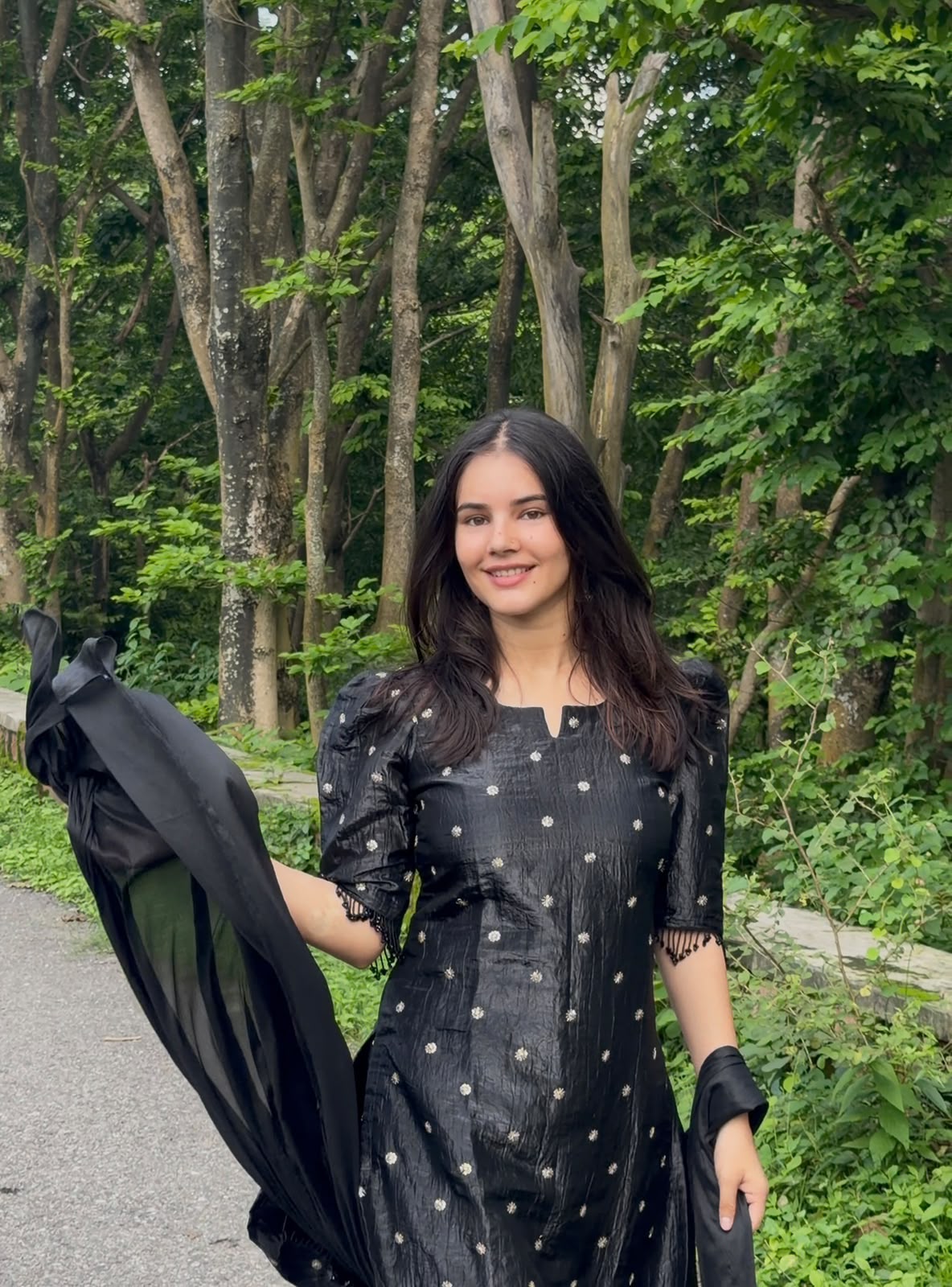 Black Embroidered Corset-Style Maxi Dress with Tie-Up Sleeves - Image 4
